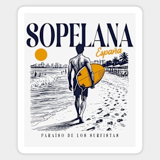 Vintage Surfing Sopelana, Spain // Retro Surfer Sketch // Surfer's Paradise Magnet